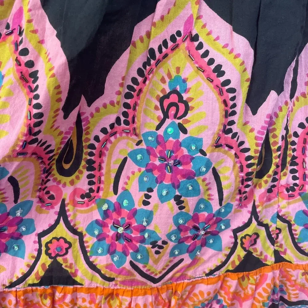 Soft Surroundings Midi Skirt Small Petite PS Pink Tiered Broomstick Boho Hippie